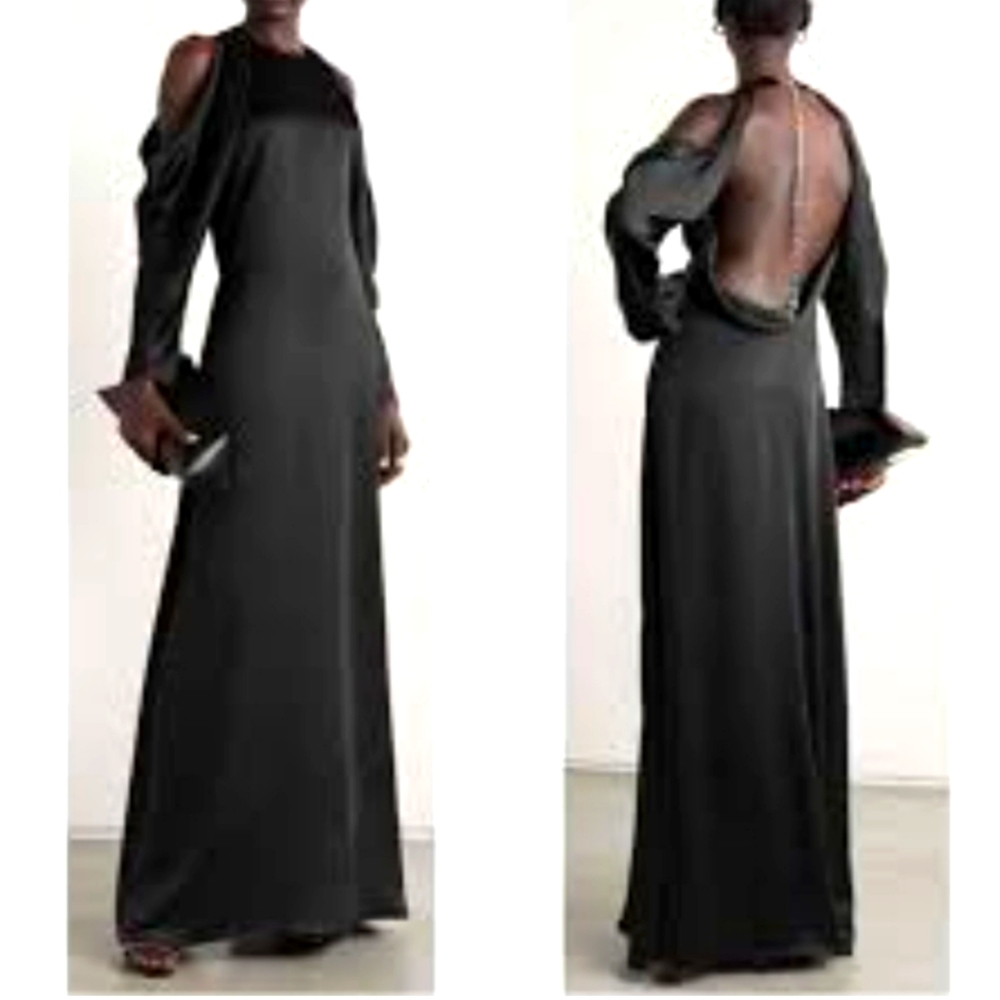 Jonathan Simkhai Caitlyn Size 2 Black Fluid Backless Silver Chainlink Maxi Gown - Picture 16 of 16